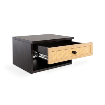 Celerie 15.71" Mid-Century Modern Floating Wall Mounted Nightstand with Soft-Close Rattan Drawer and Cable Hole - JONATHAN Y